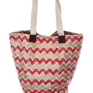 CHEVRON PRINT BEACH TOTE BAG ACCESSORY RED